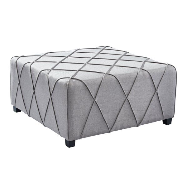 Armen Living Gemini Contemporary Ottoman in Silver Linen with Piping Accents and Wood Legs LCGMOTSLV - main